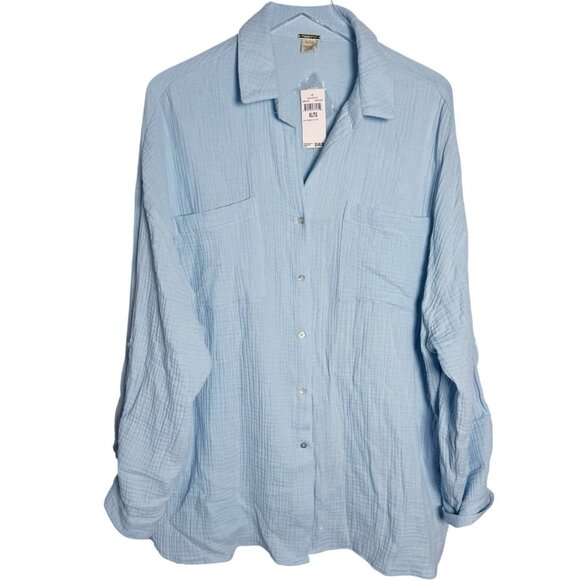 Magaschoni size XL Organic Cotton Gauze Button Up Shirt Oversized Light blue NWT - Picture 10 of 10